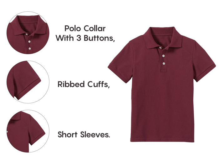 5-Pack School Uniform Tagless Polo Tshirt for Little Boys & Big Boys
